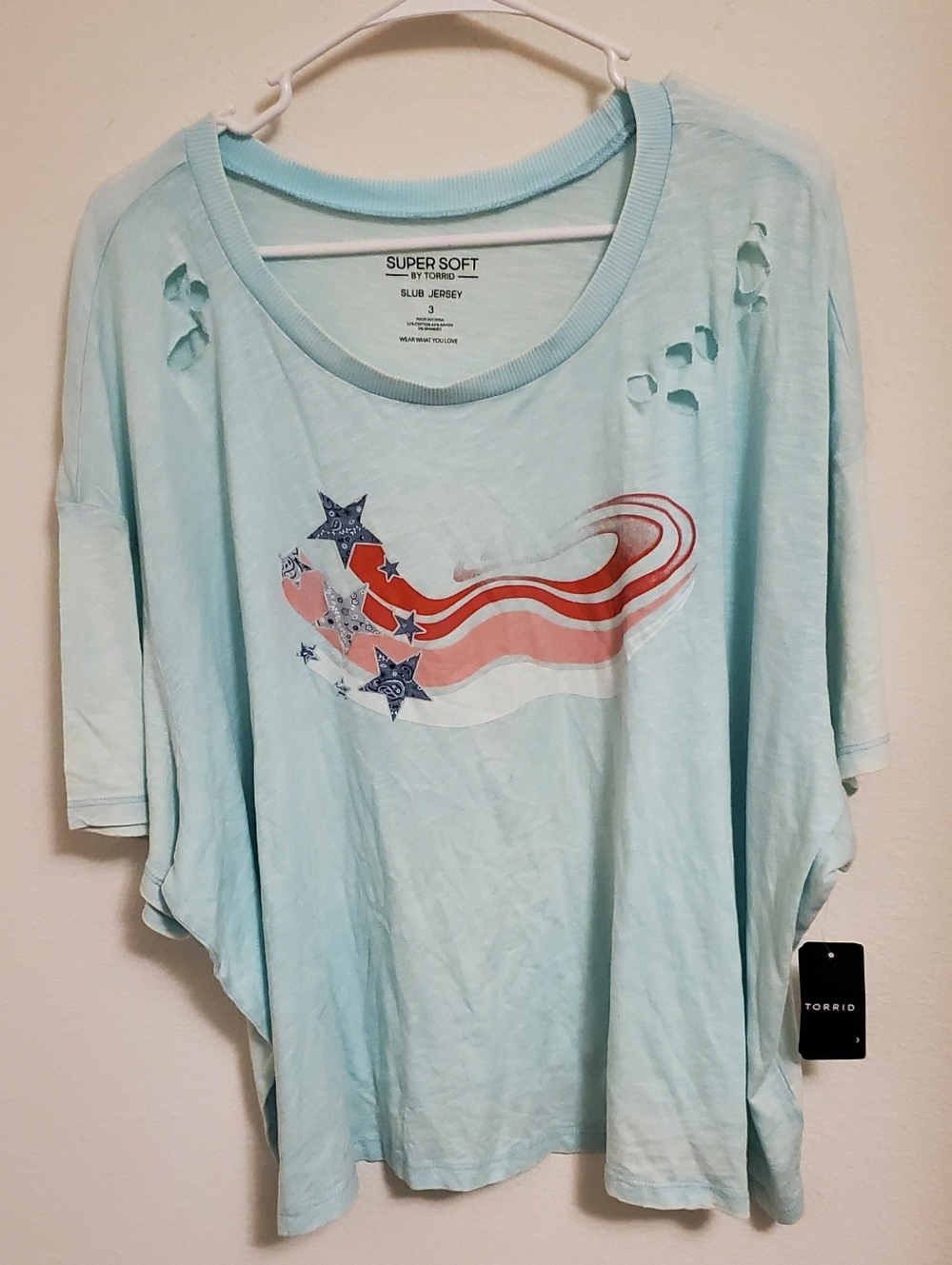 Torrid Size 3 Light Blue Distressed Graphic Star & Stripe Short Sleeve Tee